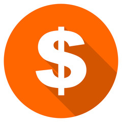 Flat design round orange dollar vector icon
