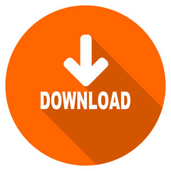 Flat design round orange download vector icon