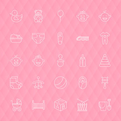 Baby and Toys Line Icons Set over Polygonal Background