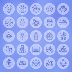 Line Circle Baby and Child Icons Set