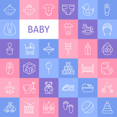 Vector Line Art Baby Icons Set