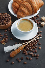 Breakfast with fresh croissants and coffee