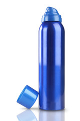 Blue Deodorant Perfume Can or Bottle with reflection