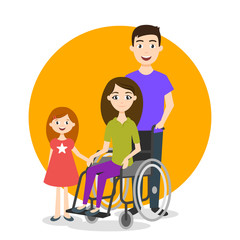 Vector illustration of disabled person with family