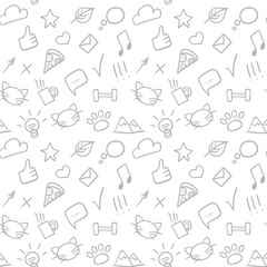 Vector seamless doodle hand drawn pattern with social icons.