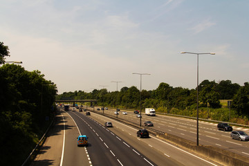 BEACONSFIELD, ENGLAND - JUNE 2016: Busy M40 motorway at the Beac