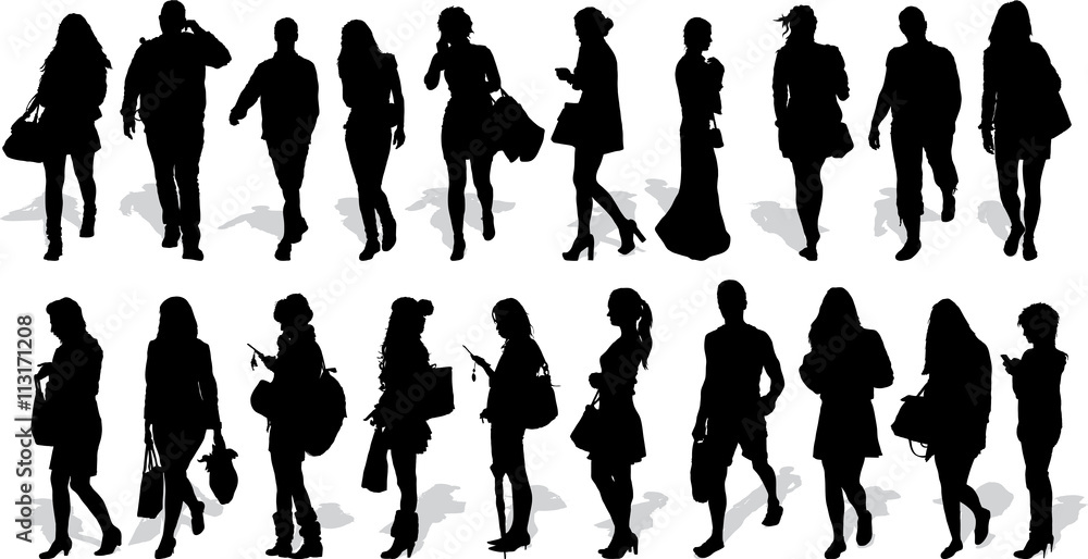 Wall mural set of 20 vectors silhouettes of people in action