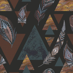 Abstract grunge geometric seamless pattern.