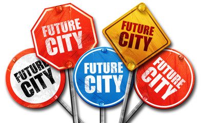 future city, 3D rendering, street signs