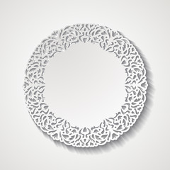 Vintage round lacy ornamental frame. Paper cut design. Vector illustration EPS10 - obrazy, fototapety, plakaty