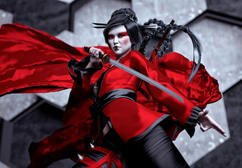 japan female warrior - kabuki - 3d rendering