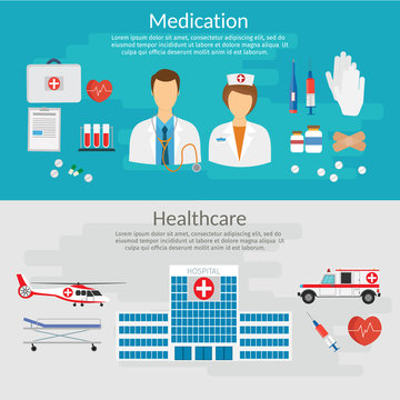 Medical infographics. Vertor tools set bag and pills.