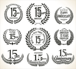 Fototapeta premium Anniversary Laurel wreath retro vintage collection 15 years