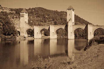 Plakat The Valentre bridge in Cahors town, France