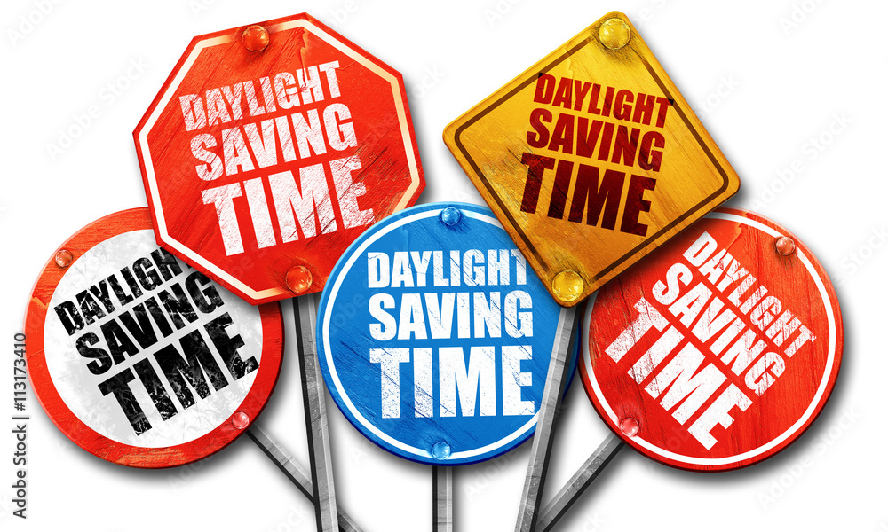 Poster daylight saving time, 3d rendering, street signs, 3d rendering,