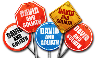 david and goliath, 3D rendering, street signs, 3D rendering, str
