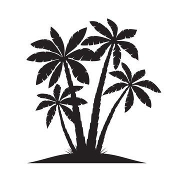 Set of Black Palm Trees. Vector illustration on white background