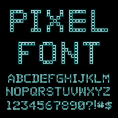Retro computer font. Old PC alphabet.  Vector