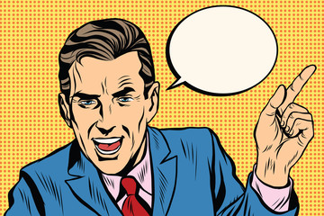 speaker businessman pointing finger pop art retro