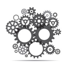 Grey illustration of sprockets.