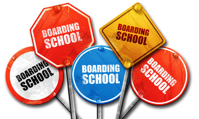 boarding school, 3D rendering, street signs