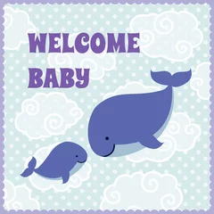 Foto op Canvas Baby shower uitnodigingskaart met schattige cartoon walvissen. © verock