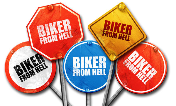 biker from hell, 3D rendering, street signs