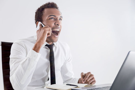 Black Man Shouting On Phone