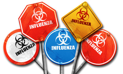 Influenza virus concept background, 3D rendering, street signs