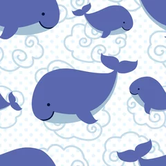 Fotobehang Naadloze patroon met schattige cartoon walvissen. © verock