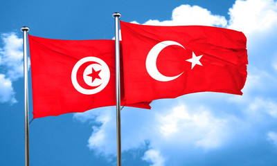 Tunesia flag with Turkey flag, 3D rendering