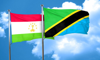 Tajikistan flag with Tanzania flag, 3D rendering