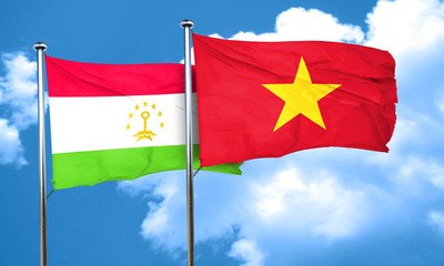 Tajikistan flag with Vietnam flag, 3D rendering