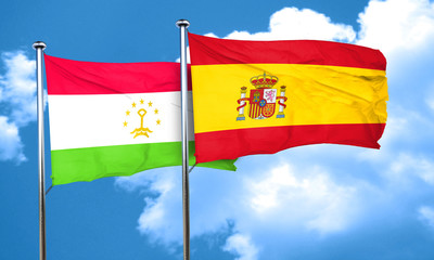 Tajikistan flag with Spain flag, 3D rendering