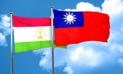 Tajikistan flag with Taiwan flag, 3D rendering