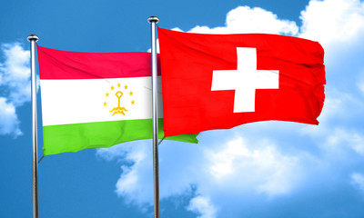 Tajikistan flag with Switzerland flag, 3D rendering