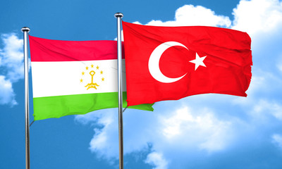 Tajikistan flag with Turkey flag, 3D rendering