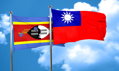 Swaziland flag with Taiwan flag, 3D rendering