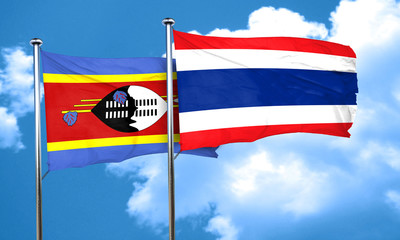 Swaziland flag with Thailand flag, 3D rendering