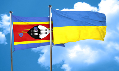 Swaziland flag with Ukraine flag, 3D rendering