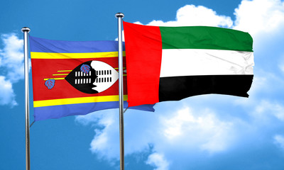 Swaziland flag with UAE flag, 3D rendering