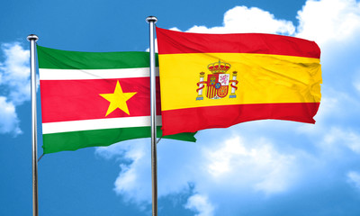 Suriname flag with Spain flag, 3D rendering