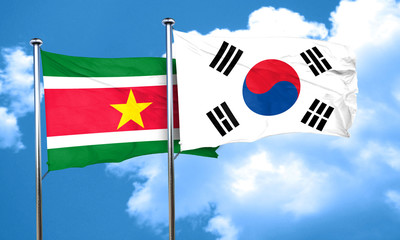 Suriname flag with South Korea flag, 3D rendering