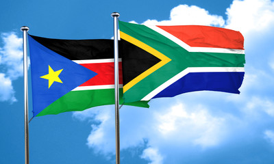 south sudan flag with South Africa flag, 3D rendering