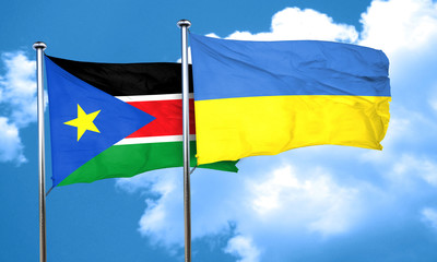 south sudan flag with Ukraine flag, 3D rendering