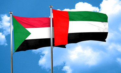 Sudan flag with UAE flag, 3D rendering
