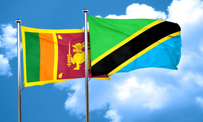 Sri lanka flag with Tanzania flag, 3D rendering