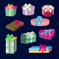 Gift Boxes and Presents Set with Ribbons. Vector illustration