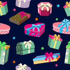 Colorful Gift Boxes Seamless Pattern. Vector illustration