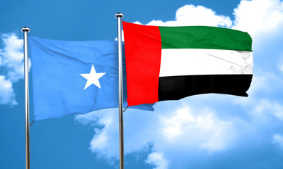 Somalia flag with UAE flag, 3D rendering